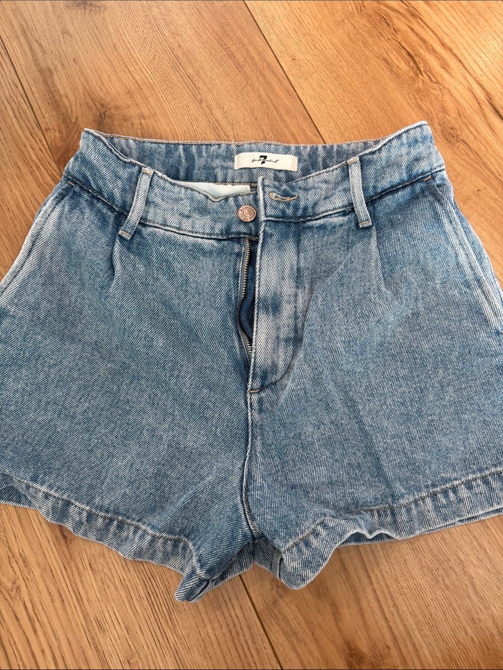7 For All Mankind Light Blue High-Rise Denim Shorts